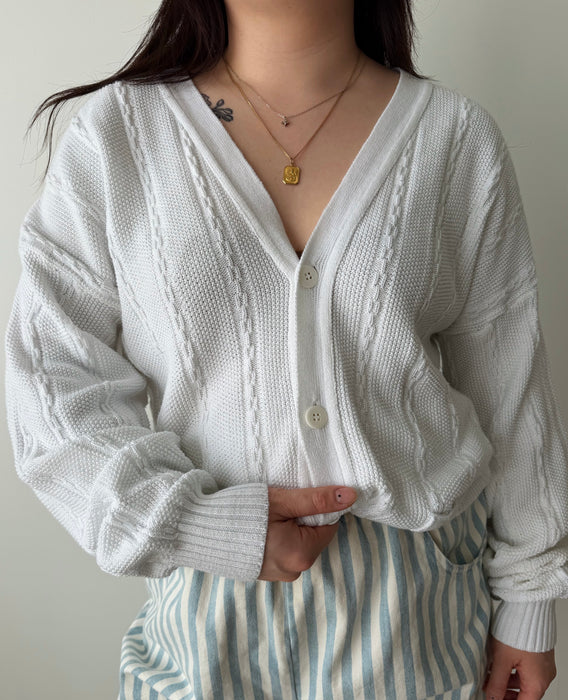 White Cableknit Cardigan | XL