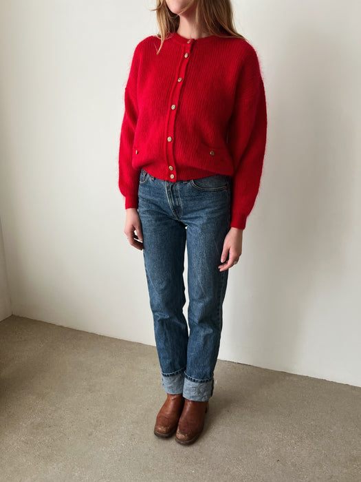 Red Mohair Cardigan | M