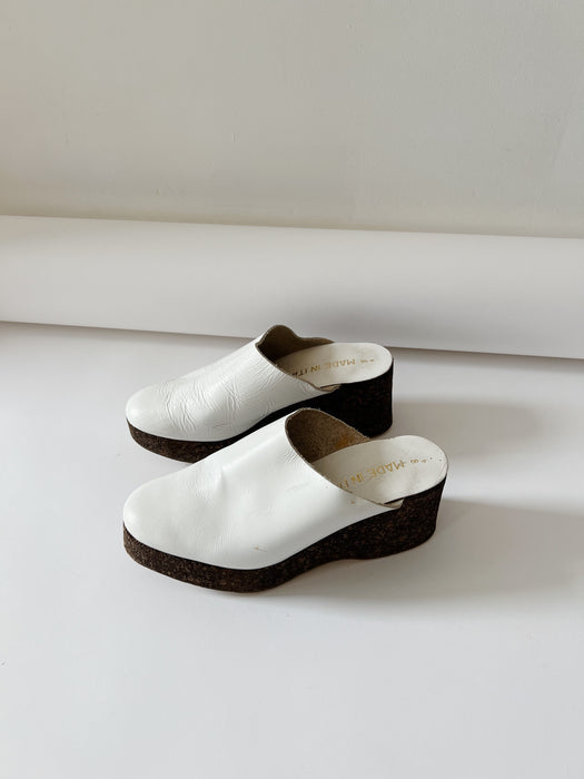 White Leather Clogs | 7