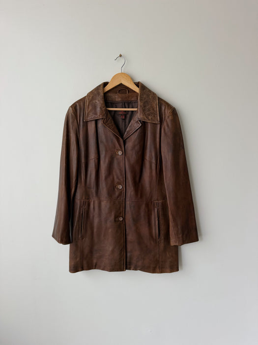 Distressed Brown Leather Jacket | L