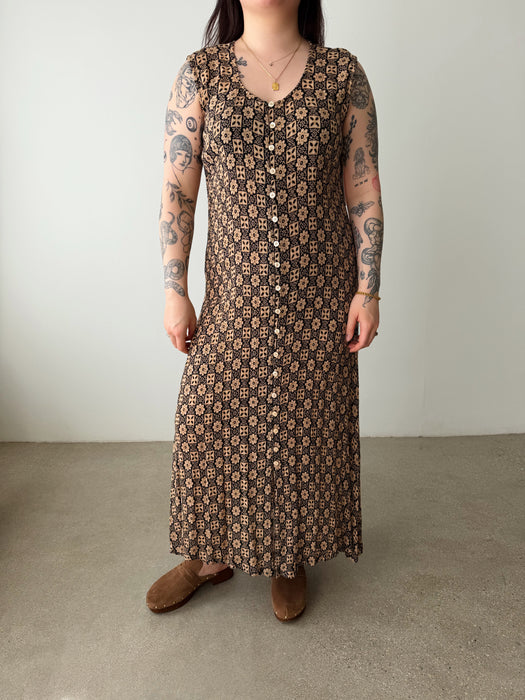 Beige & Black Patterned Dress | L
