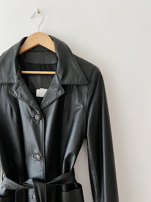 Black Leather Wrap Coat | M/L