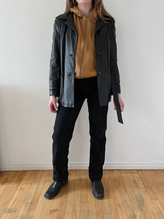 Black Leather Wrap Coat | M/L