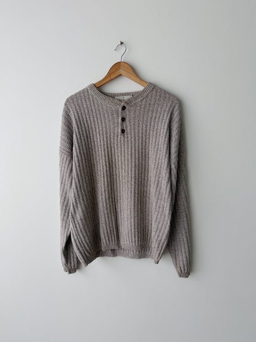 Marled Cotton Henley Sweater | L