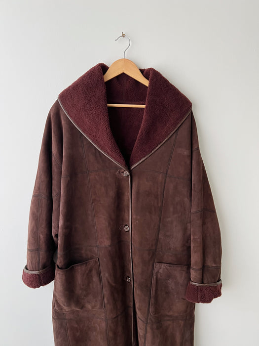 Burgundy Sherpa Suede Coat | XL