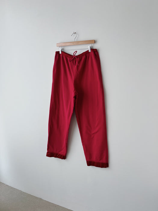 Red Sweat Pants With Satin Hem
