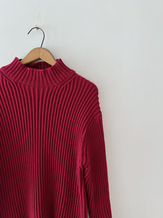 Burgundy Ribbed Knit Sweater | L