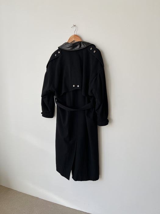 Black Leather Collared Trench Coat | M/L