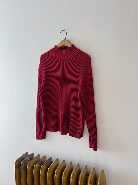 Burgundy Ribbed Knit Sweater | L