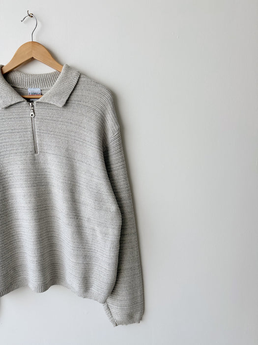 Cotton Knit Quarter Zip Sweater | L