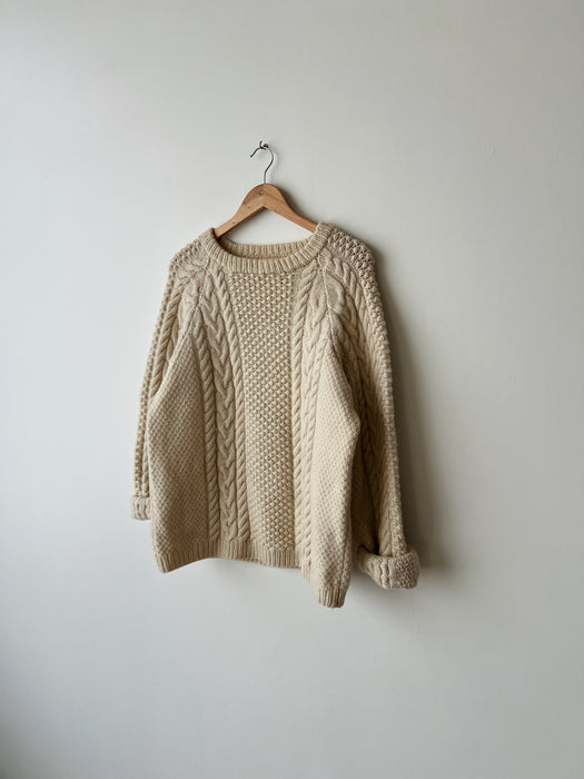 Cream Fisherman’s Wool Knit Sweater | L