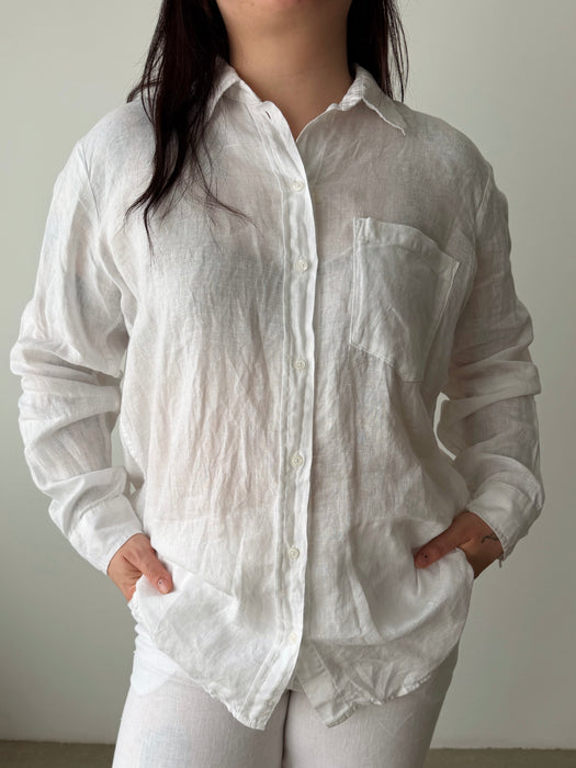 White Linen Button Up | L