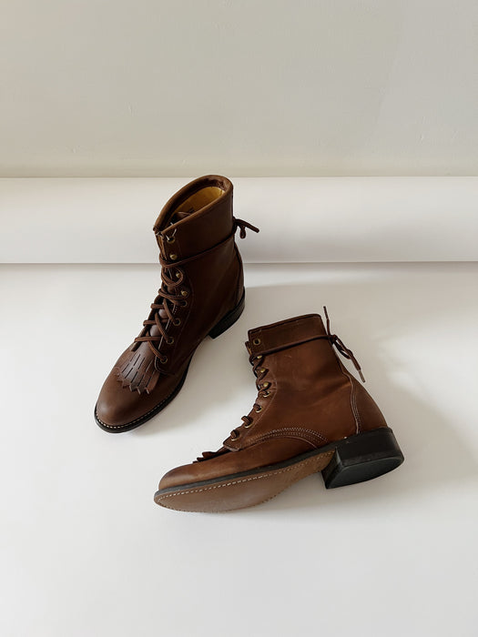 Tobacco Leather Roper Boots | 7.5