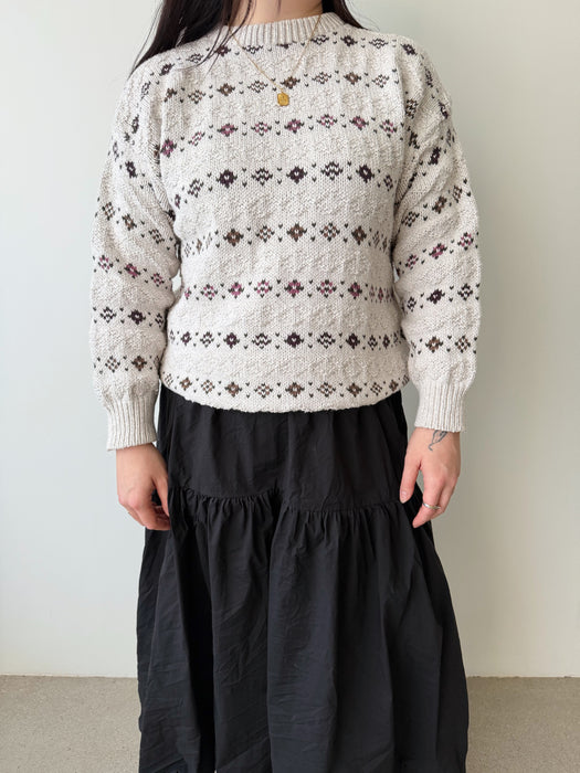 Patterned Cream Knit Sweater | M