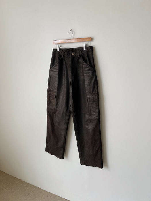 Brown Leather Cargo Pants | 30