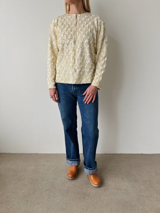 Cream Sequin Wool Cardigan | S/M
