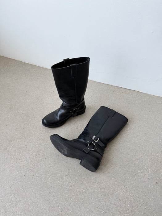 Black Leather Biker Boot | 9