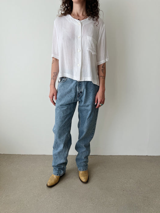 Cropped White Button Up | M