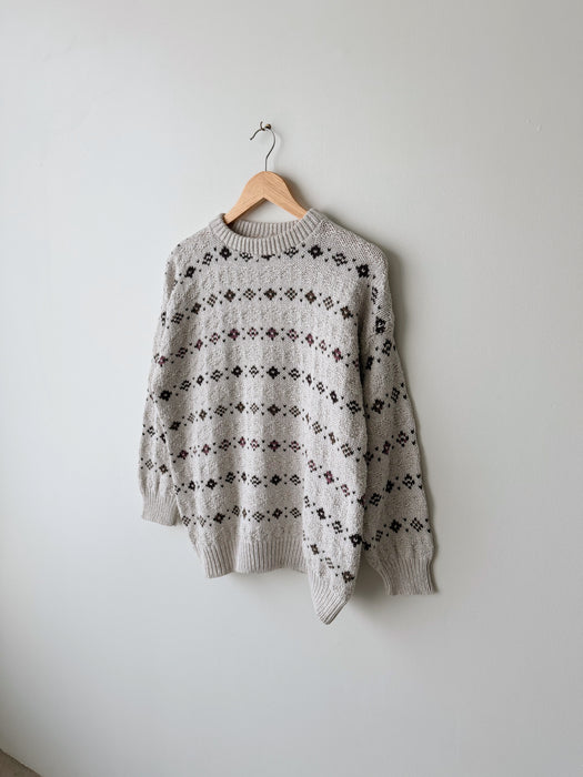 Patterned Cream Knit Sweater | M