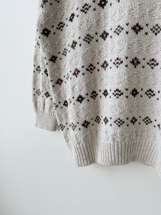 Patterned Cream Knit Sweater | M