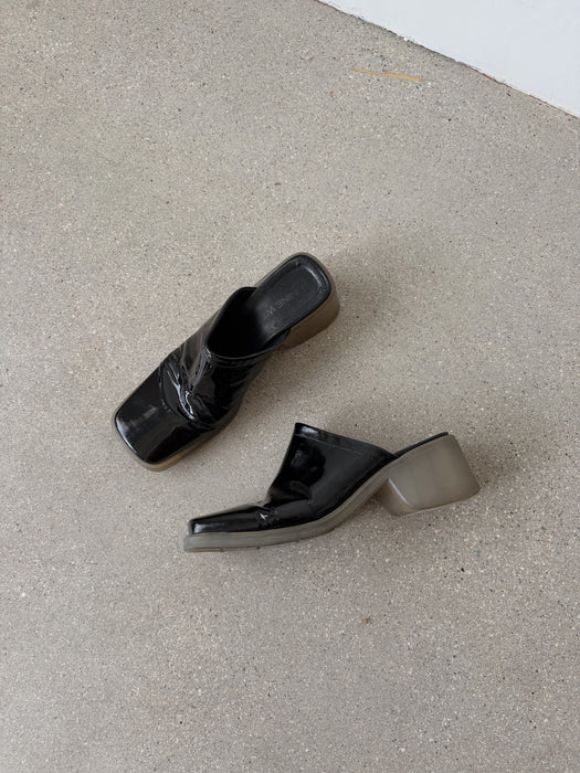Black Patent Leather Slides | 6.5-7