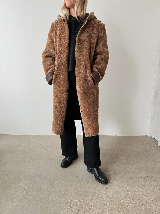 Brown Shearling Reversible Teddy Coat | M