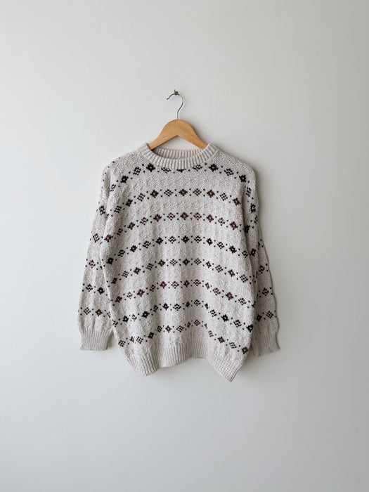 Patterned Cream Knit Sweater | M