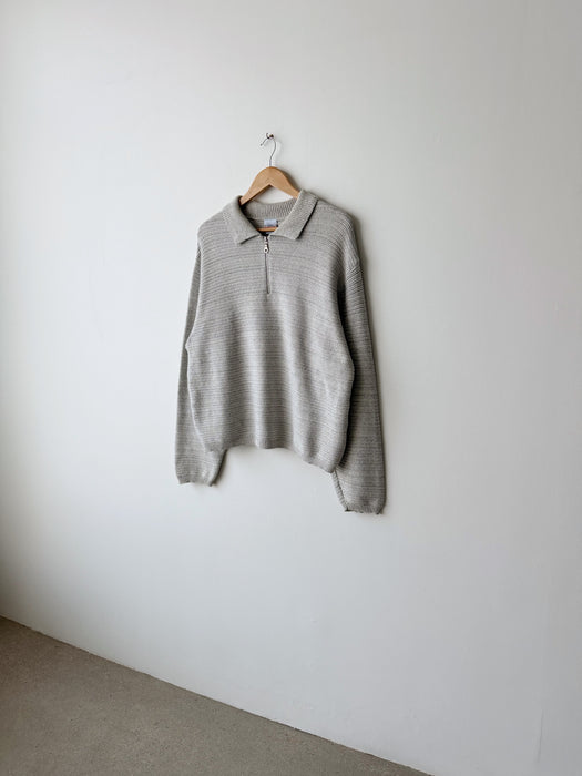 Cotton Knit Quarter Zip Sweater | L