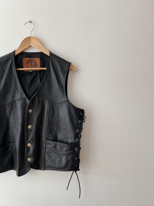 Black Leather Vest | L