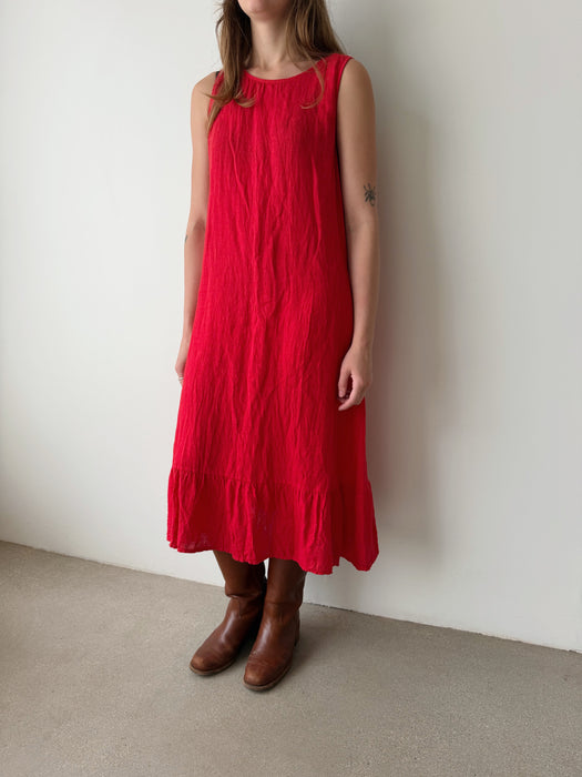 Red Linen Dress | L