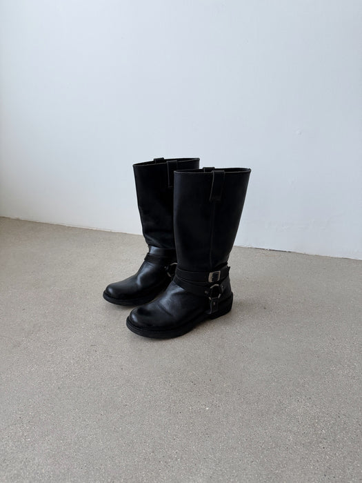 Black Leather Biker Boot | 9