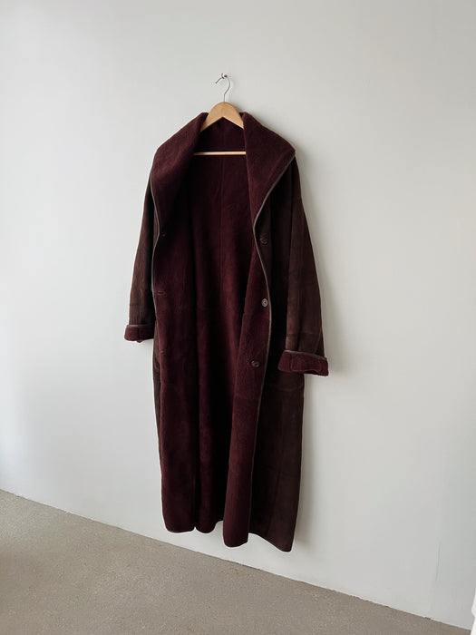 Burgundy Sherpa Suede Coat | XL