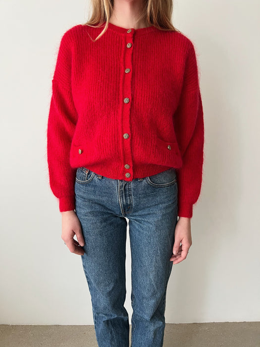 Red Mohair Cardigan | M