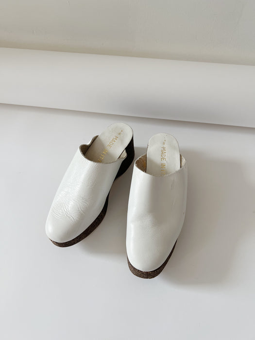 White Leather Clogs | 7