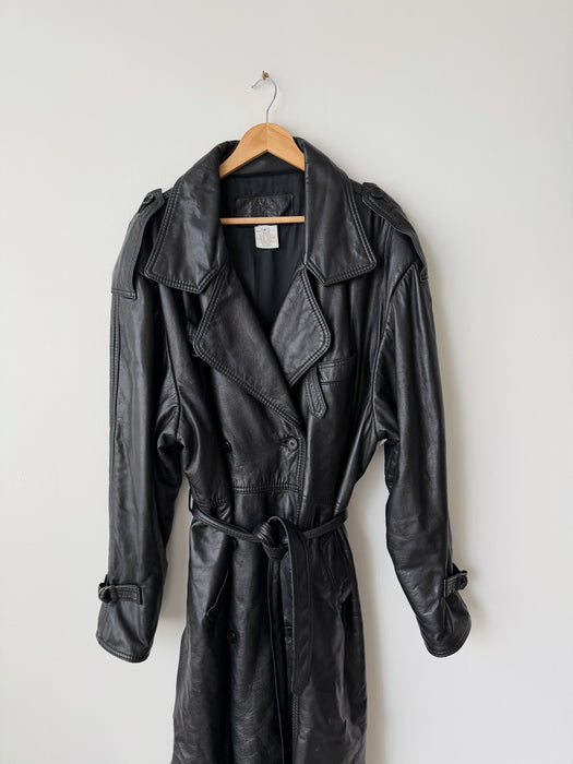 Black Leather Trench Coat | L