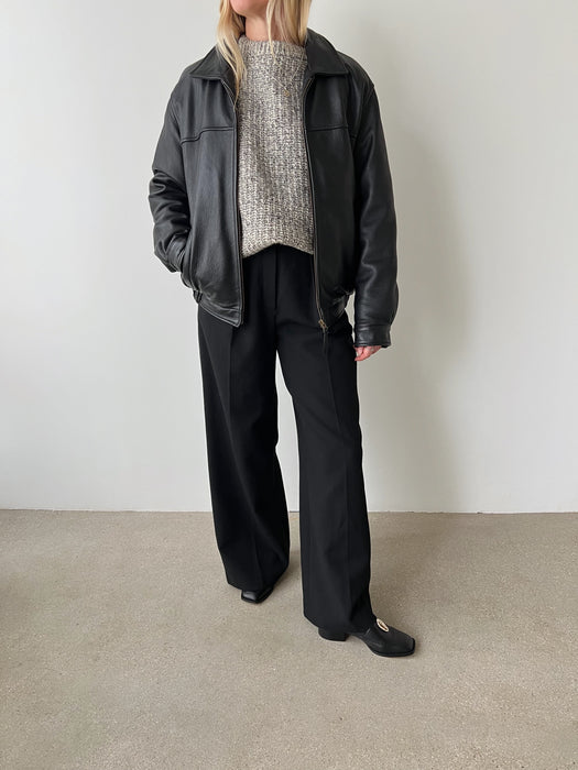 Black Leather Bomber | M