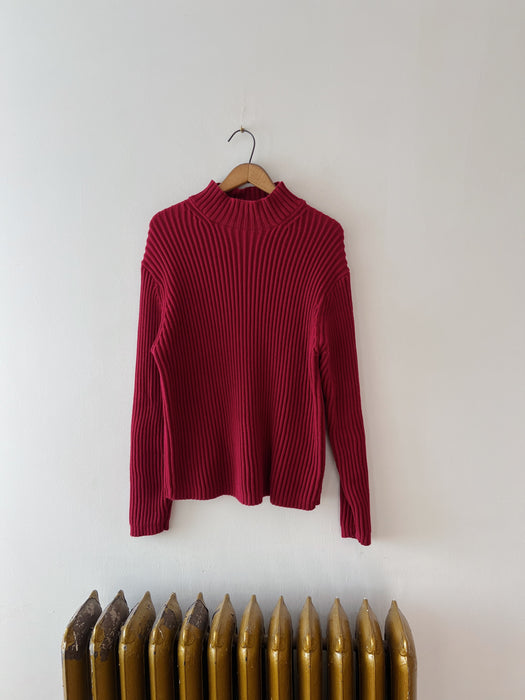 Burgundy Ribbed Knit Sweater | L