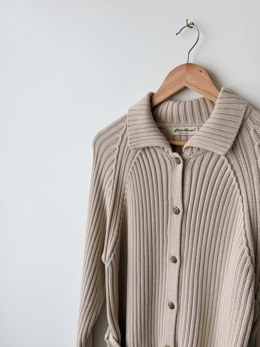 Beige Ribbed Knit Cardigan | L