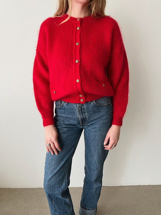 Red Mohair Cardigan | M