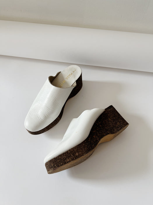 White Leather Clogs | 7