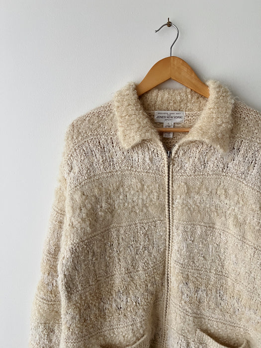 Cream Wool Mohair Zip Up | L