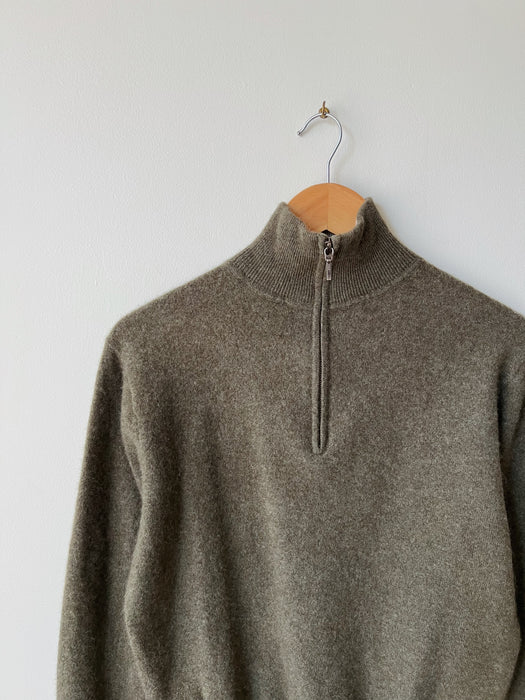 Olive Cashmere Quarter Zip | M
