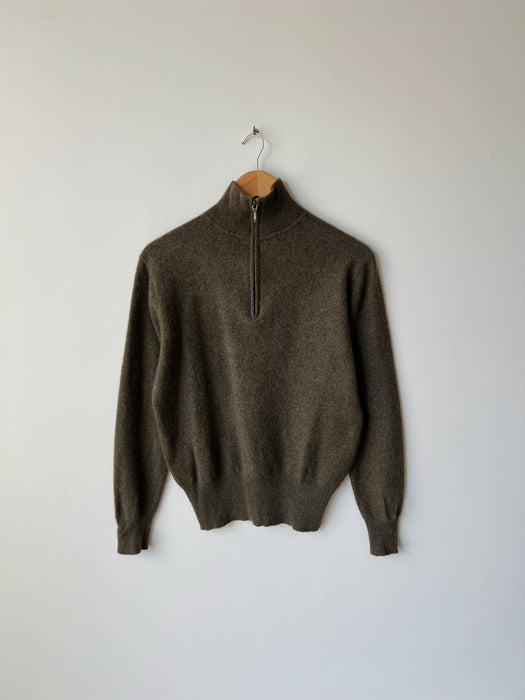 Olive Cashmere Quarter Zip | M