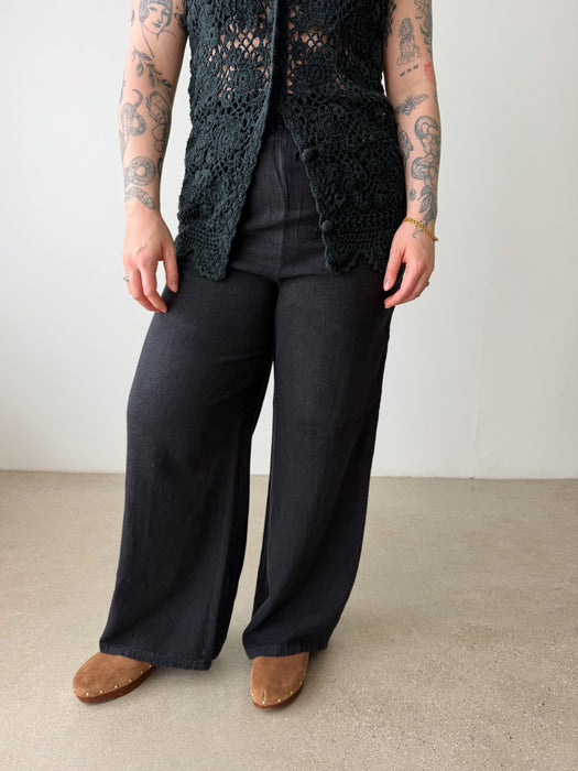 Black Linen Pants | L