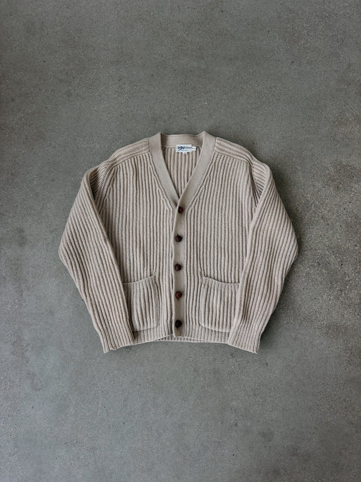 Beige Wool Ribbed Cardigan | L
