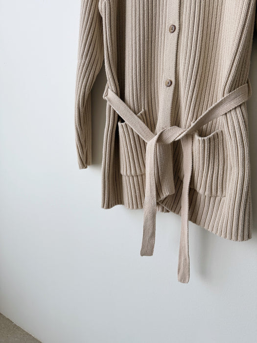 Beige Ribbed Knit Cardigan | L