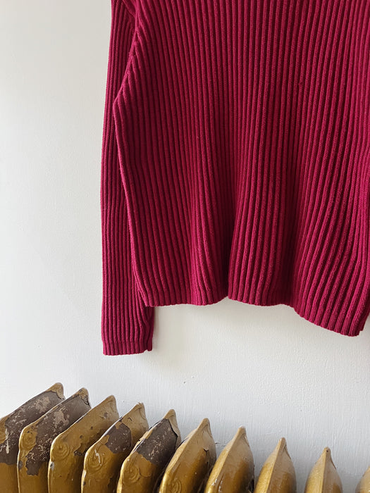 Burgundy Ribbed Knit Sweater | L