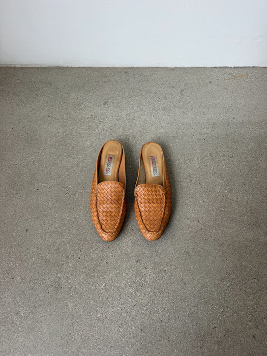 Tan Woven Leather Mules | 8