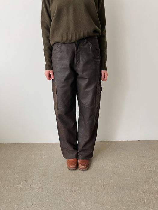 Brown Leather Cargo Pants | 30