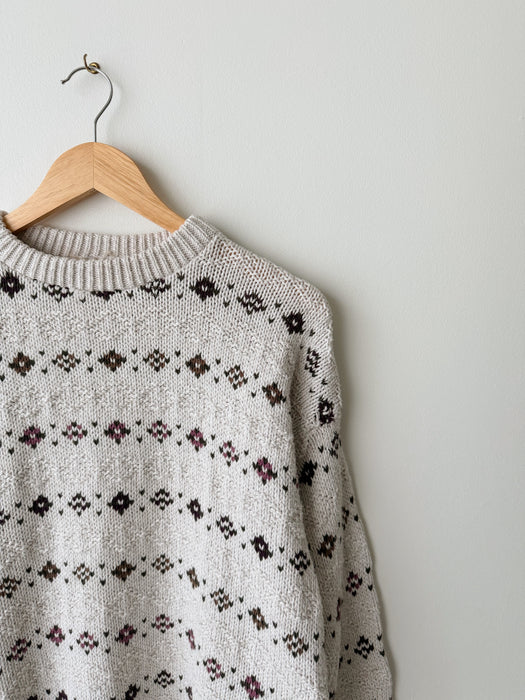 Patterned Cream Knit Sweater | M